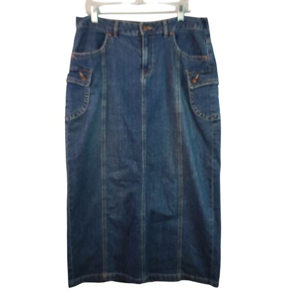 Cato Blue Denim Jeans Flap Pocket Vintage Maxi Skirt 12 34 - Picture 2 of 4